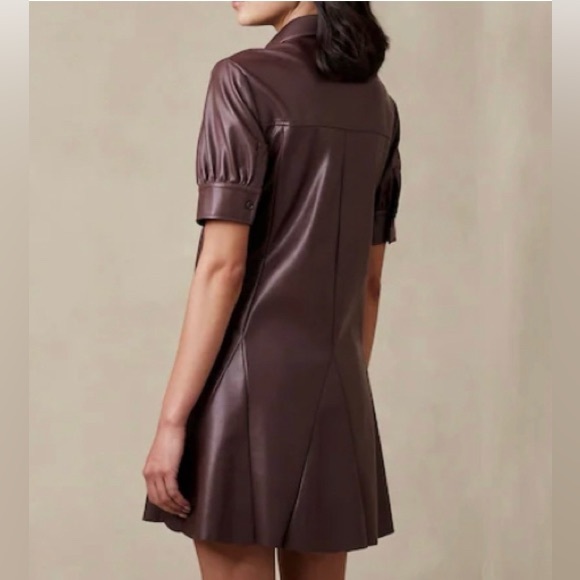 BANANA REPUBLIC GODET VEGAN LEATHER MINI DRESS - Picture 5 of 8